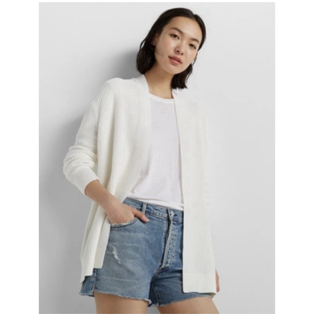 CLUB MONACO WOMEN'S Essential Summer Cardigan WHITE Size Large Longline‎ Open